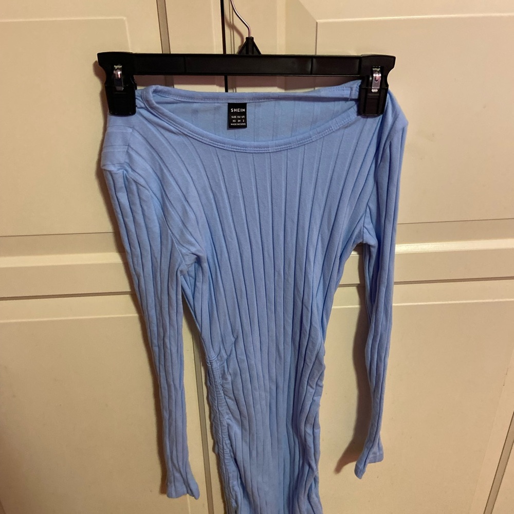 SHEIN Light Blue Ribbed Long Sleeve Top